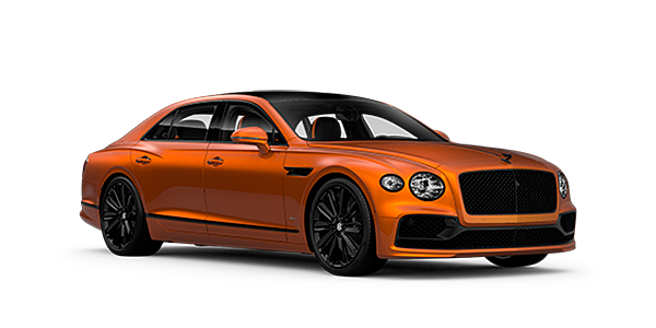 Bentley Singapore Bentley Flying Spur Speed front side angled view in Orange Flame coloured exterior. 