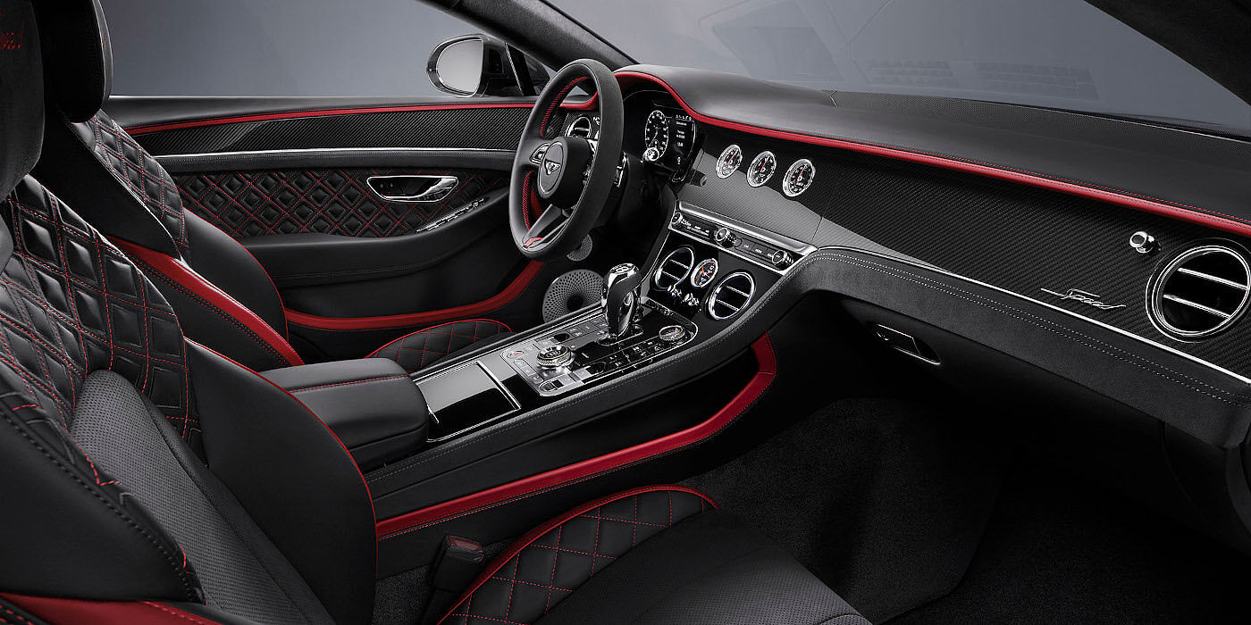 Bentley Singapore Bentley Continental GT Speed coupe front interior in Beluga black and Hotspur red hide
