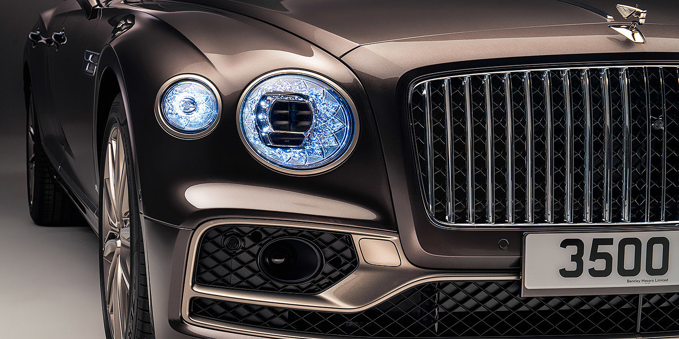 Bentley Singapore Bentley Flying Spur Odyssean sedan front grille and illuminated led lamps with Brodgar brown paint
