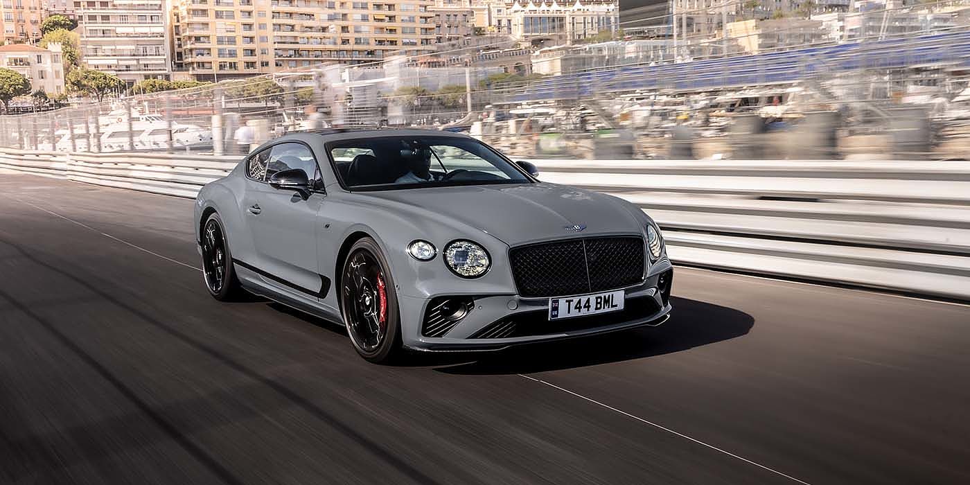 Bentley Singapore Bentley Continental GT S coupe in Cambrian Grey paint front 34 dynamic driving on track
