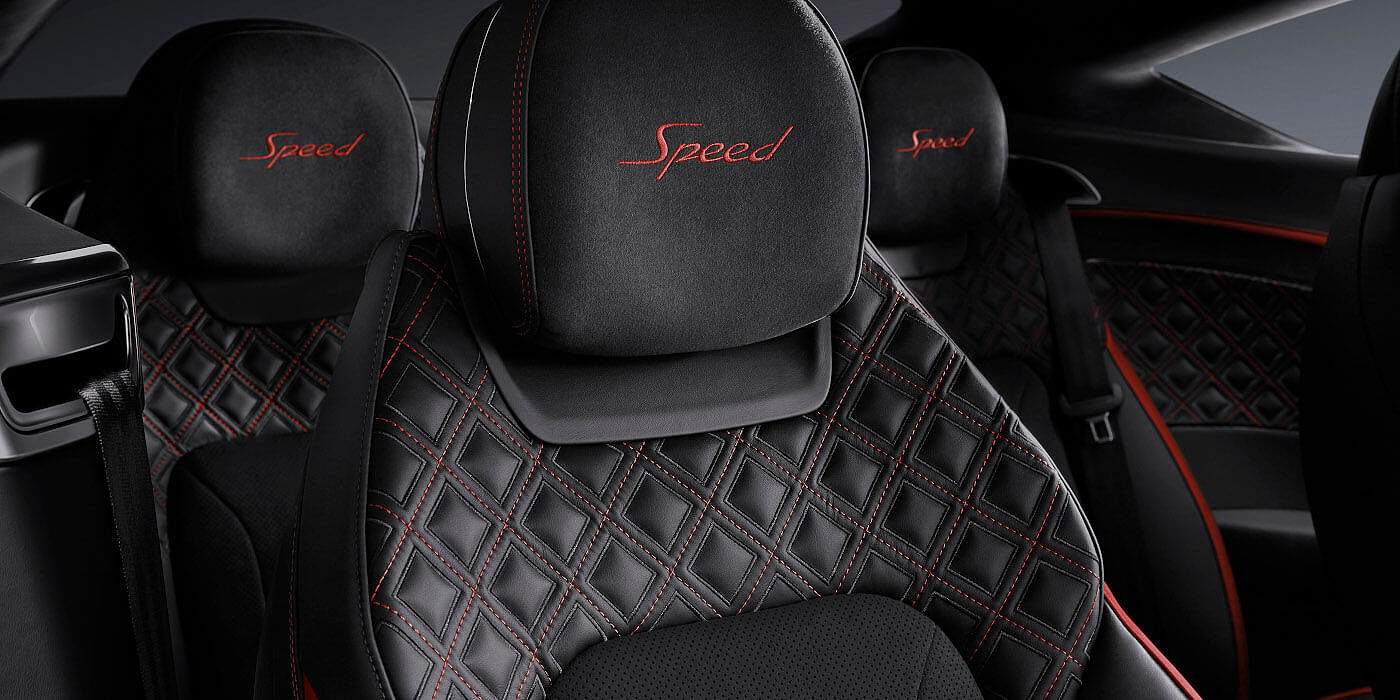 Bentley Singapore Bentley Continental GT Speed coupe seat close up in Beluga black and Hotspur red hide