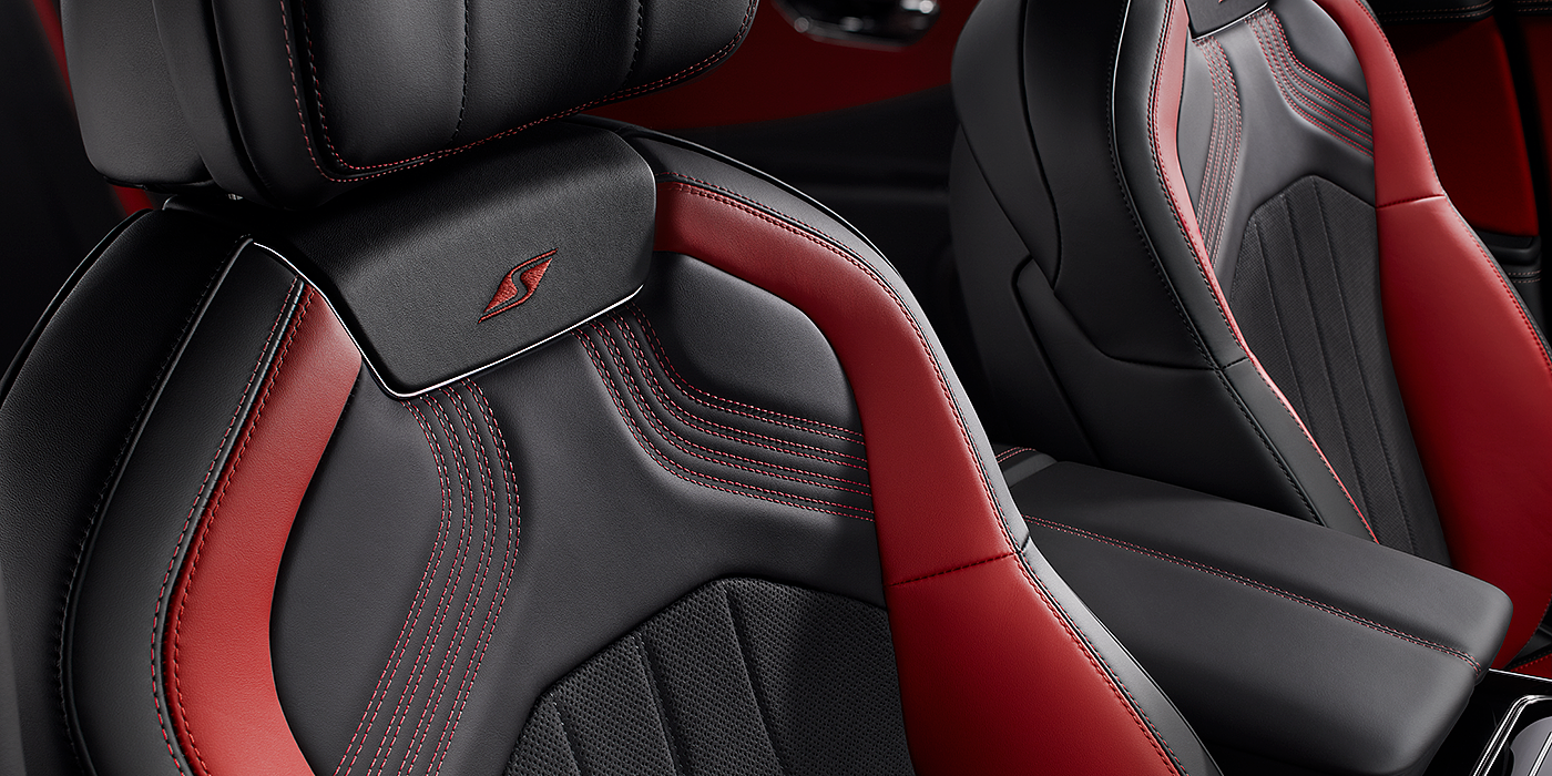 Bentley Singapore Bentley Flying Spur S seat in Beluga black and \hotspur red hide with S emblem stitching