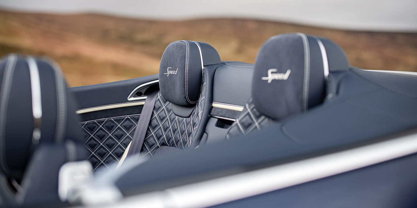Bentley Singapore Bentley Continental GTC Speed convertible rear interior in Imperial Blue and Linen hide