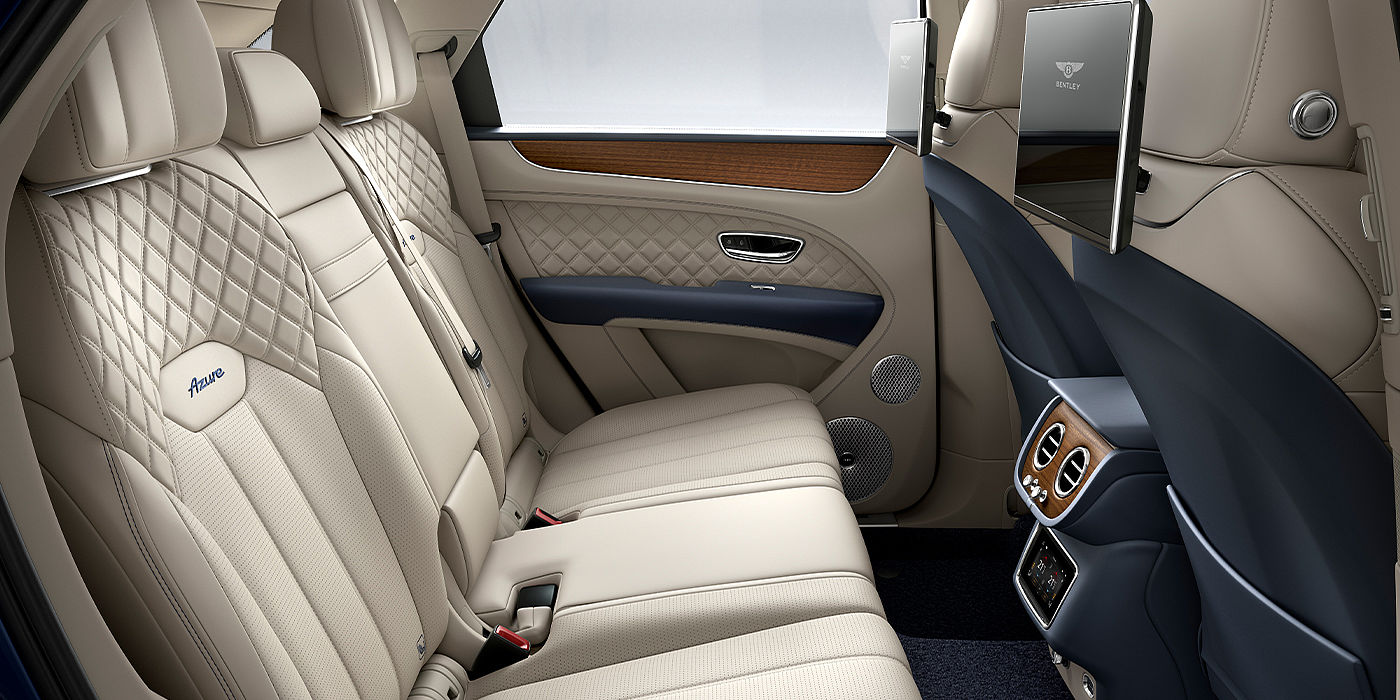 Bentley Singapore Bentley Bentayga Azure SUV rear interior in Imperial Blue and Linen hide