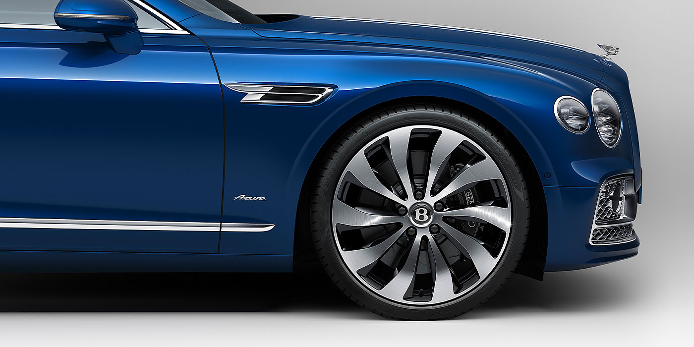 Bentley Singapore Bentley Flying Spur Azure sedan side close up in Sequin Blue paint with Azure badge