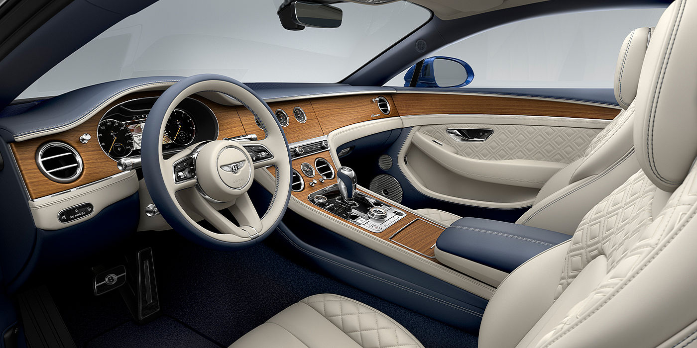 Bentley Singapore Bentley Continental GT Azure coupe front interior in Imperial Blue and linen hide
