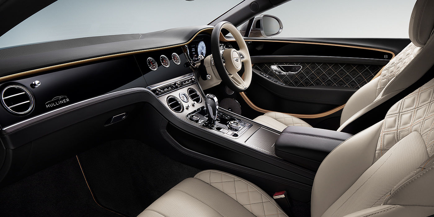 Bentley Singapore Bentley Continental GT Mulliner coupe front interior in Beluga black and Linen hide