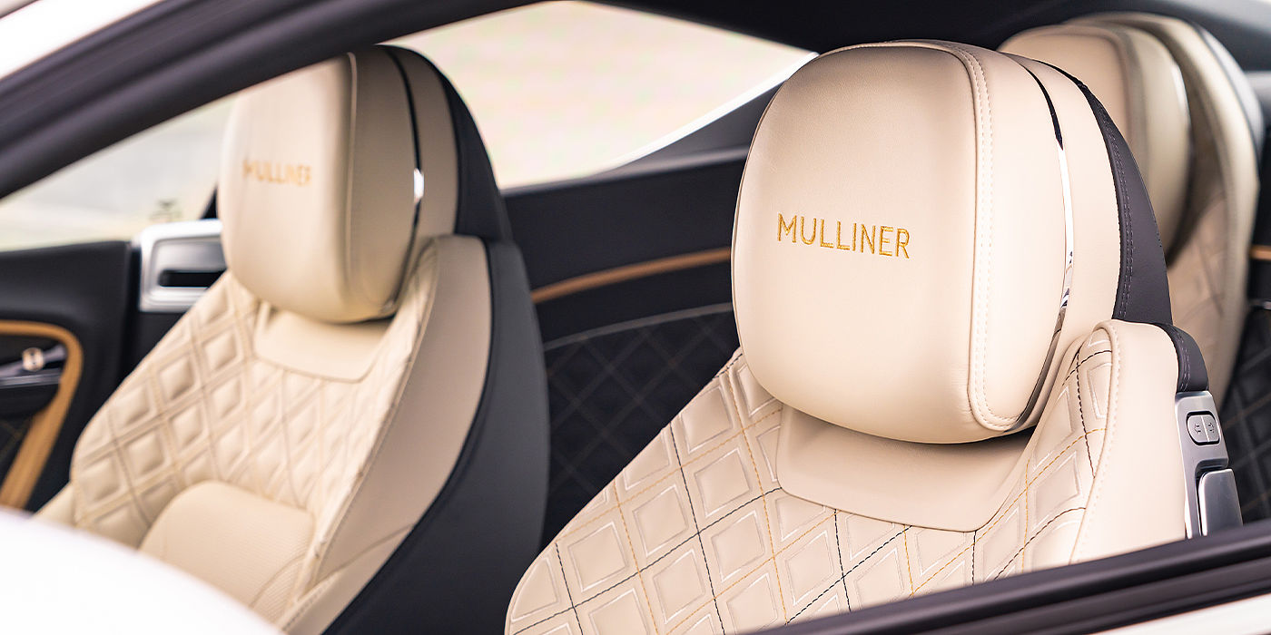 Bentley Singapore Bentley Continental GT Mulliner coupe seat detail in Beluga black and Linen hide