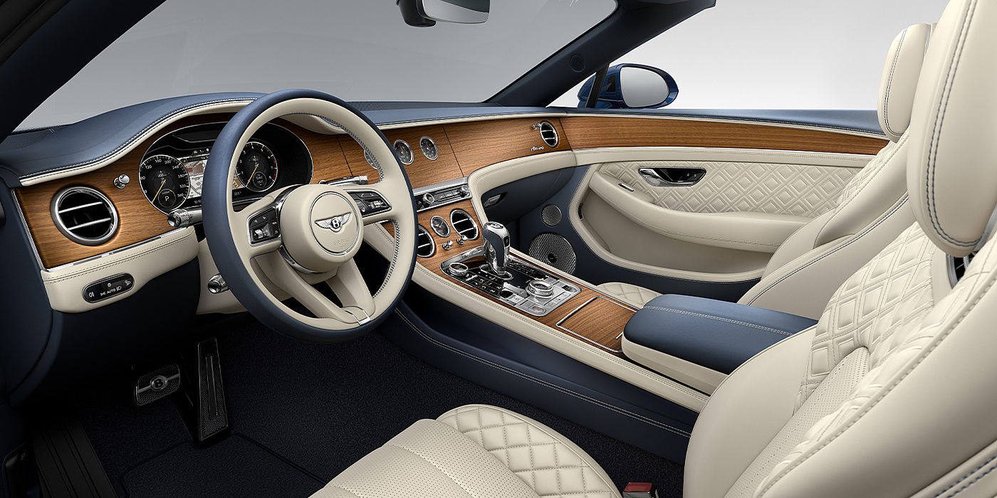 Bentley Singapore Bentley Continental GTC Azure convertible front interior in Imperial Blue and Linen hide