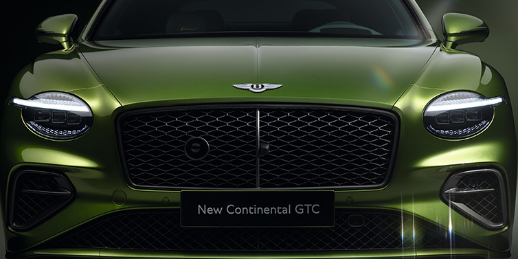 Bentley Singapore Bentley Continental GTC Speed convertible front bonnet detail in Tourmaline Green paint showing new light design