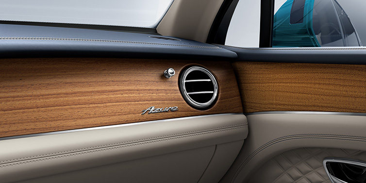 Bentley Singapore Bentley Bentayga Extended Wheelbase Azure front dash showing Open Pore Koa veneer surrounded by Portland and Imperial Blue hides